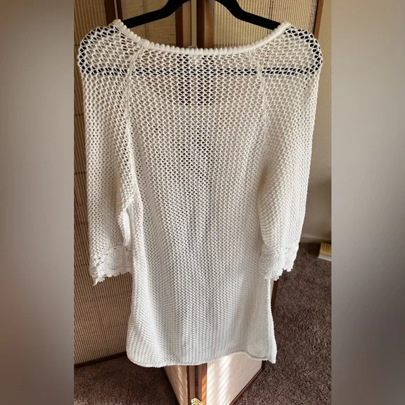 Gap summer white cotton crochet fishnet half sleeve top / tunic / dress coverup - Picture 9 of 9